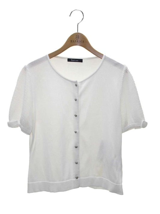 ルネ  basic 5722070 カーディガン 38 ホワイト メッシュスリーブ カメリアボタン IT6BZ08NMKVE