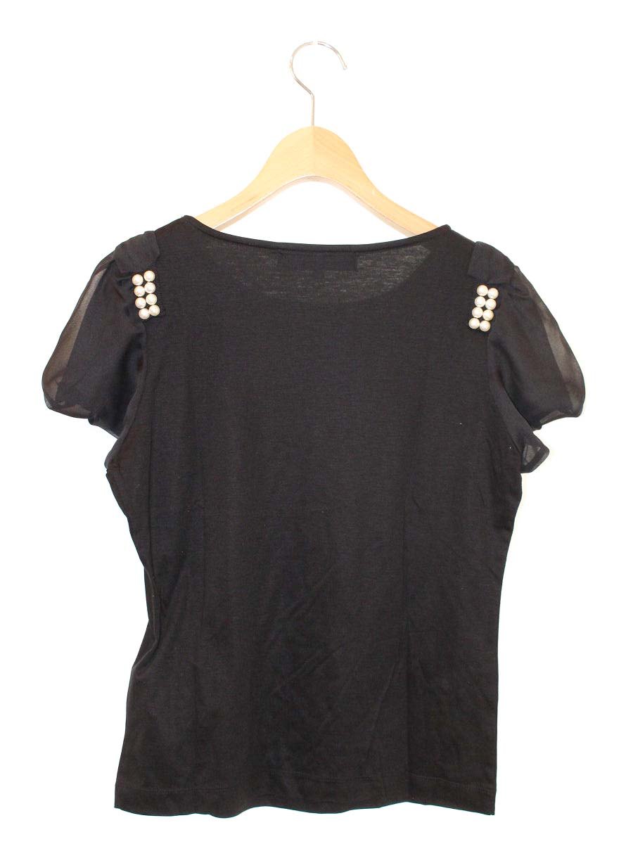 エムズグレイシー 525338 Tシャツ 40 ブラック カットソー フェイクパール ITU3LA1QVLGY