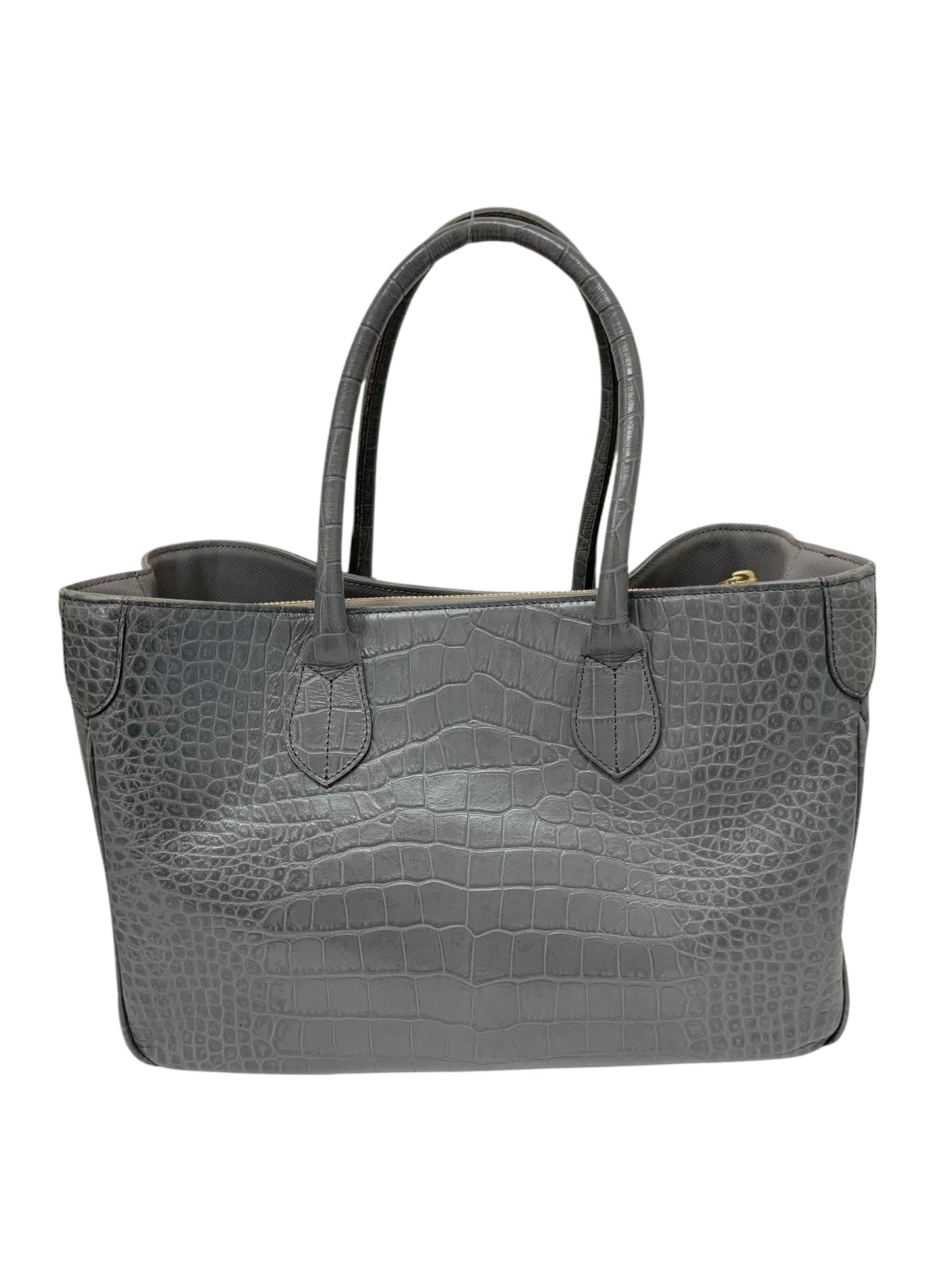 エーディーエムジェイ トートバッグ グレー クロコ型押し レザー スワロフスキー ITW95L3B47A2