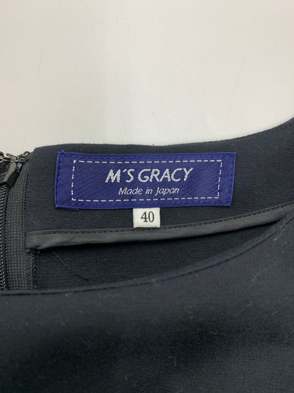 エムズグレイシー 311337 ワンピース 40 ブラック 異素材ミックス フラワー ITP1RVYR2AQC