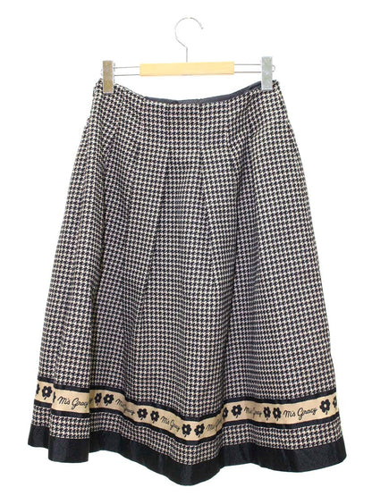 エムズグレイシー 千鳥柄ライン入りタックスカート 317524 40 ブラック/ベージュ フラワーモチーフ IT8TMZUFB3OE