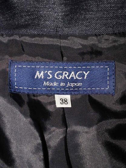 エムズグレイシー 0923 ジャケット 38 ネイビー デニム風 リボン ITEGH0XRSLKG