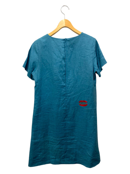 アルベロベロ 615136 ワンピース ブルー 麻 ブタ ウサギ フラワー 刺繍 IT9VM5WNMYAE