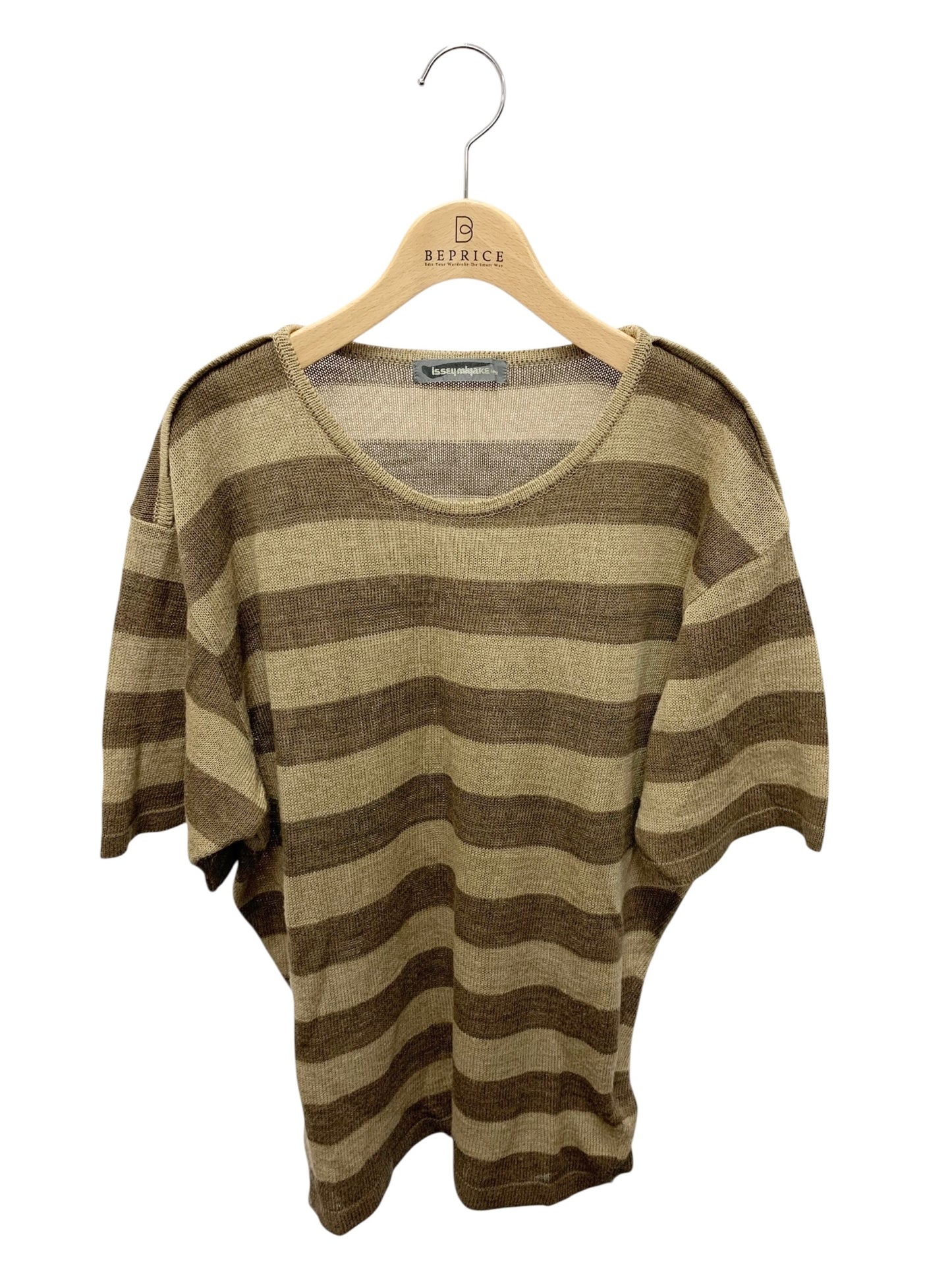 イッセイミヤケメン 半袖ニット ベージュ リネン混 筆タグ ヴィンテージ ITERJWJETF0U