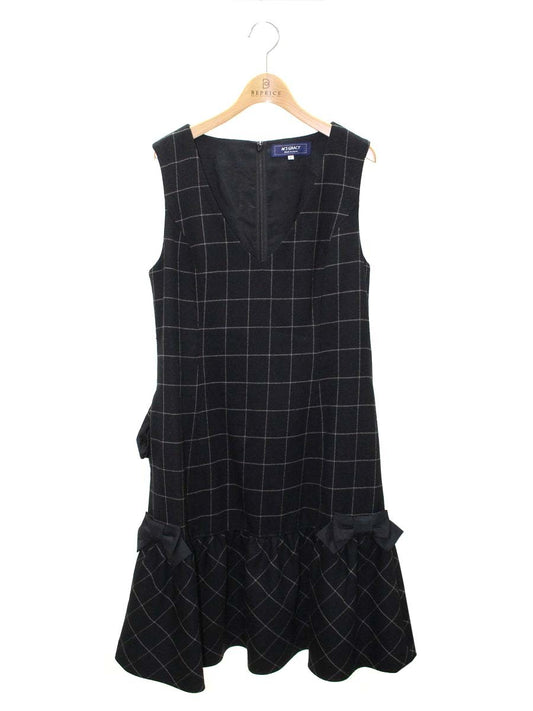 エムズグレイシー 011704 ワンピース 40 ブラック ウール混 リボン ITHWIY8DCM6F