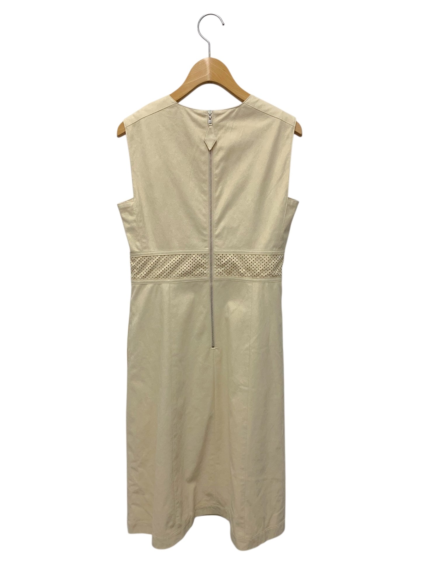 フォクシーブティック モンテナポレオーネ 33152 ワンピース 38 ベージュ スエード調 クルーネック バックジップ カットワーク ITO62DECK1DI