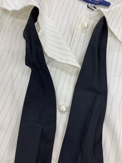 エムズグレイシー 110325 ブラウス 38 ホワイト リボン パールボタン ストライプ ITRI412VVULW