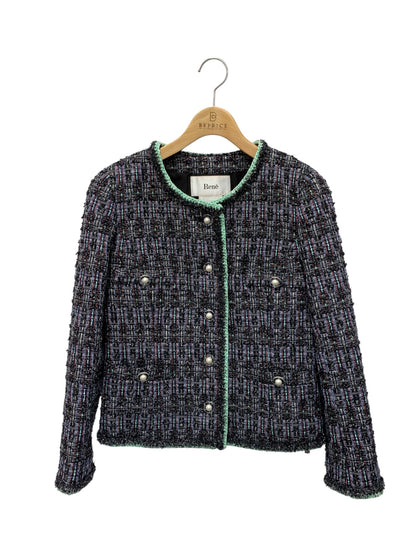 ルネ 6023340 ジャケット 36 パープル TISSUE社製ツイード ノーカラー パールボタン ITUUV5WTWR8C