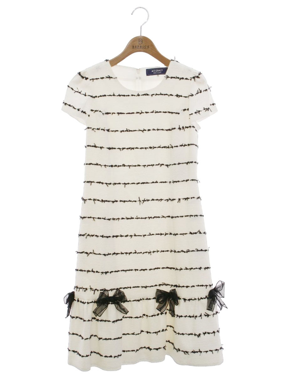 エムズグレイシー 011101 ワンピース 36 ホワイト リボン ボーダー IT362SS4MVBK 【SALE】