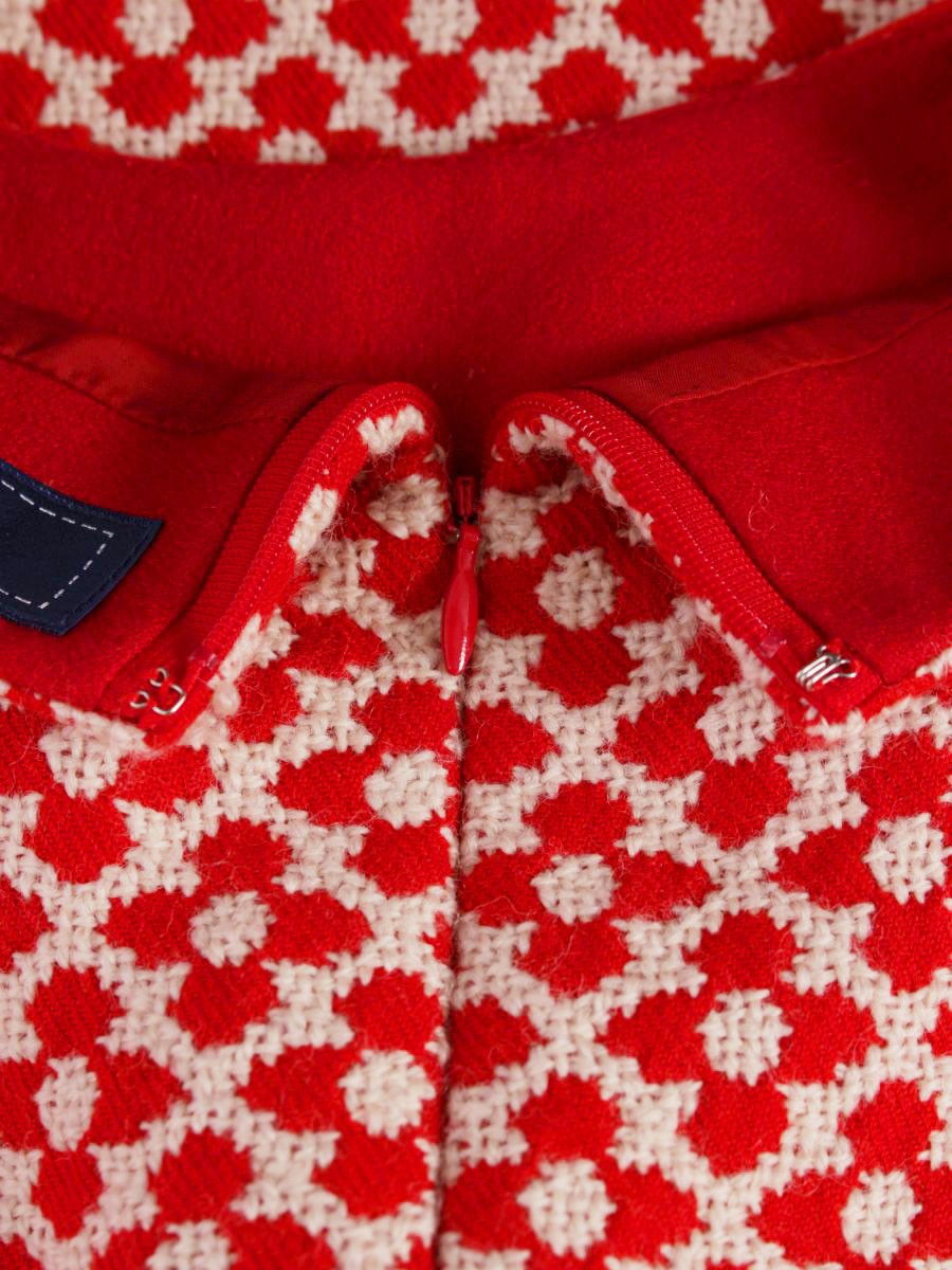 エムズグレイシー 911550 ワンピース 40 レッド ツイード リボン フラワーモチーフ IT43T0GIQAYU