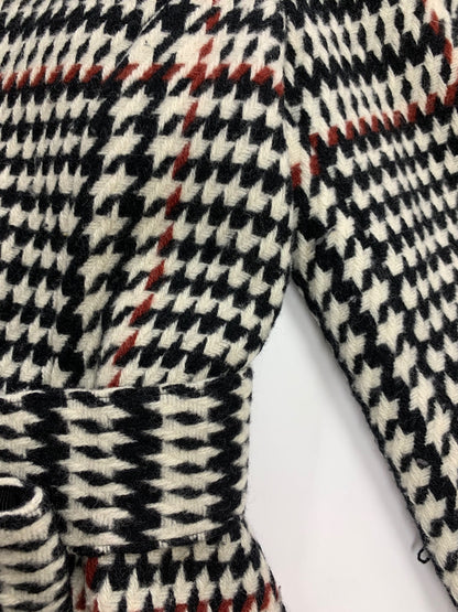 エムズグレイシー 729530 コート 38 ブラック ウール混 千鳥格子柄 レッキスファー カメリアWジップ IT6D8DKI5X2C