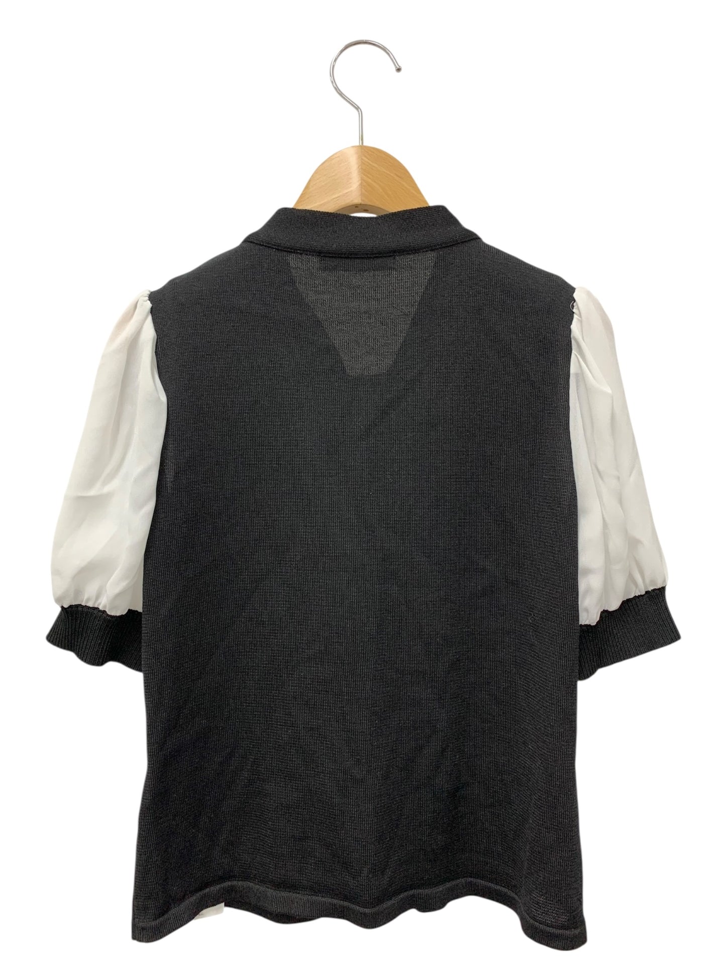 ルネ 5312216 カーディガン 36 ブラック バイカラー リボン パール 袖シアー IT4EZ34PCV1C