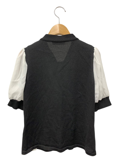 ルネ 5312216 カーディガン 36 ブラック バイカラー リボン パール 袖シアー IT4EZ34PCV1C