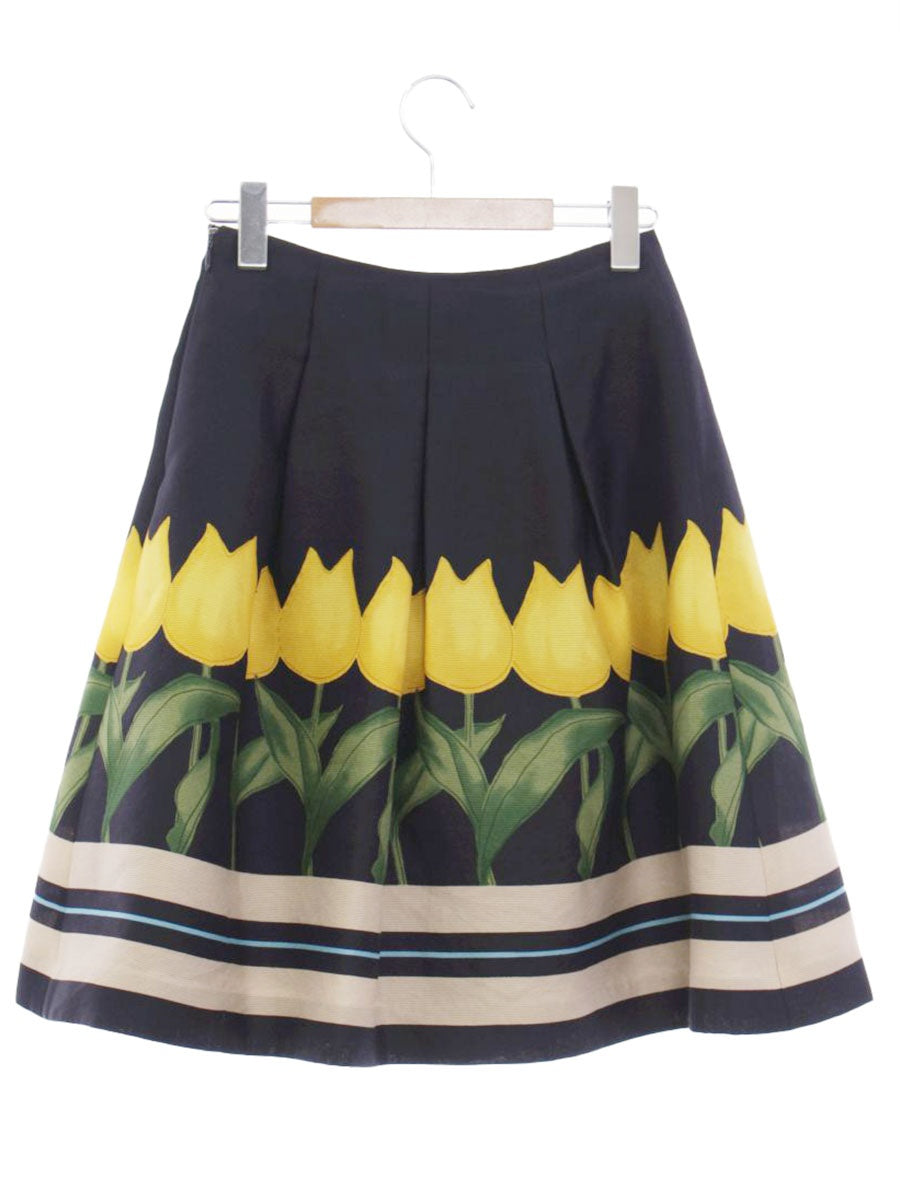 エムズグレイシー 817321 スカート 36 ネイビー チューリップモチーフ フレアー ITJV0V0ZS3D2 【SALE】
