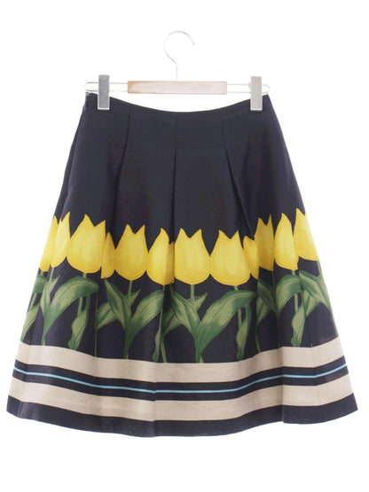 エムズグレイシー 817321 スカート 36 ネイビー チューリップモチーフ フレアー ITJV0V0ZS3D2 【SALE】