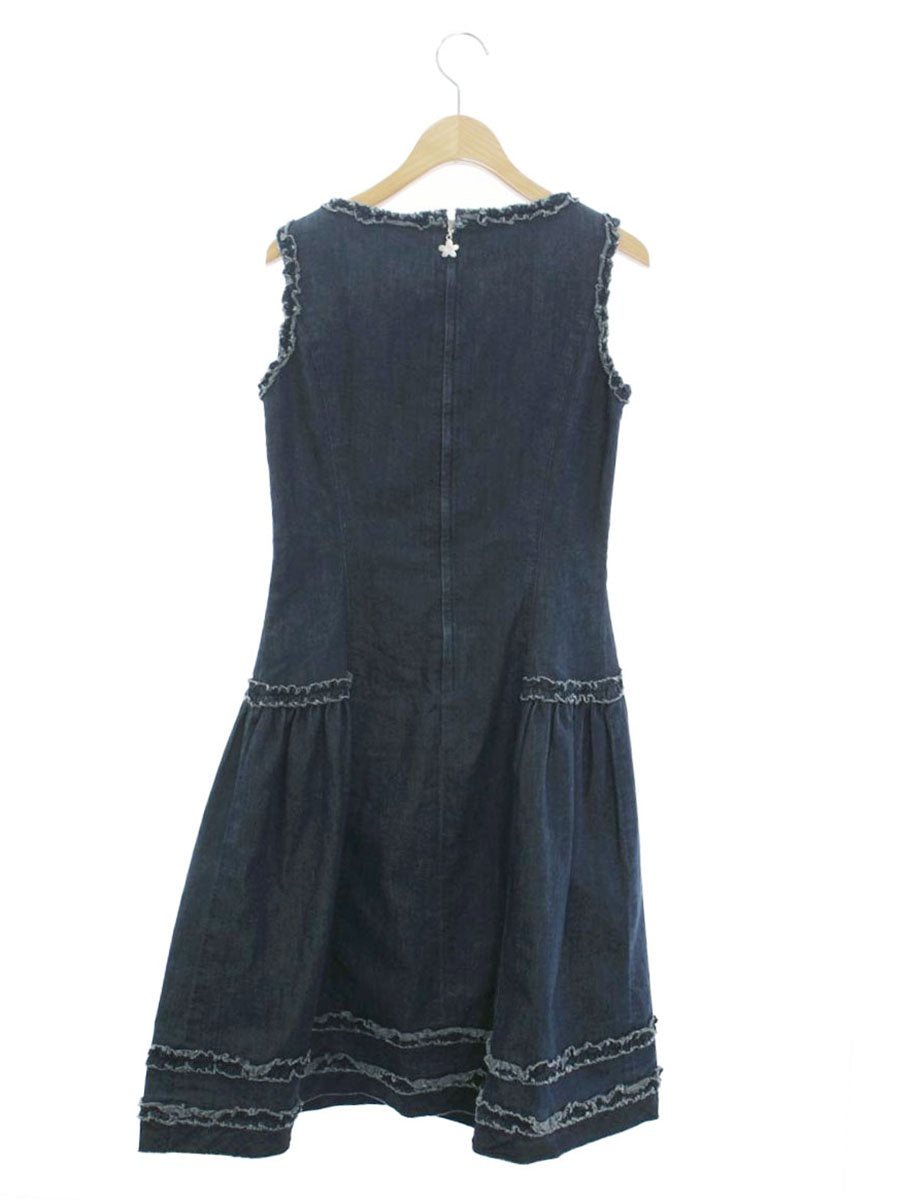 エムズグレイシー 421347 ワンピース 38 ネイビー デニム カメリアジップ ITGPW1LQ31O8