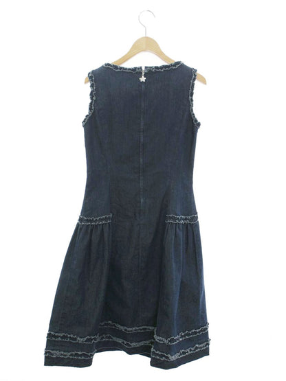 エムズグレイシー 421347 ワンピース 38 ネイビー デニム カメリアジップ ITGPW1LQ31O8