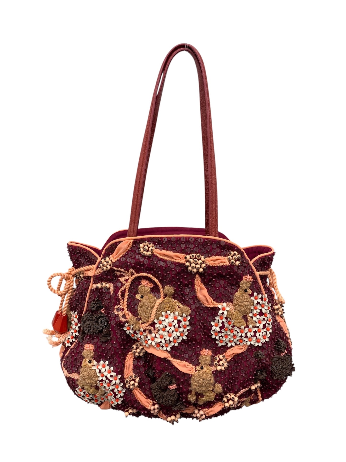 ジャマンピュエッシュ ハンドバッグ ワインレッド ビーズ スパンコール プードル ITT9IX43G78C