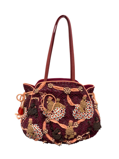 ジャマンピュエッシュ ハンドバッグ ワインレッド ビーズ スパンコール プードル ITT9IX43G78C