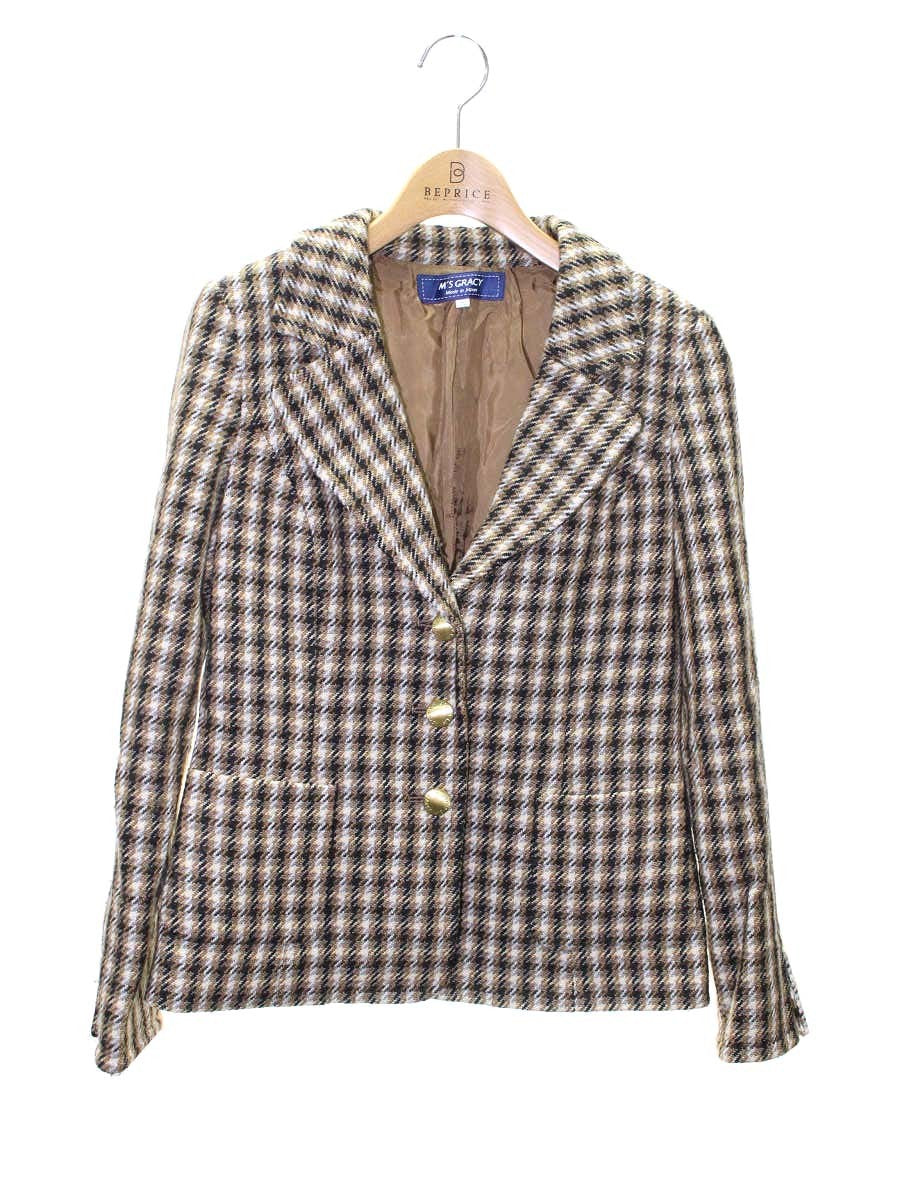 エムズグレイシー 914533 ジャケット 38 ブラウン チェック柄 ウール混 IT89Y1O3M3CL