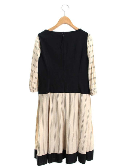 トゥービーシック W5J20-754-40 ワンピース 38 ベージュ リボン ストライプ切替 ITPBQ0RZ8A2G