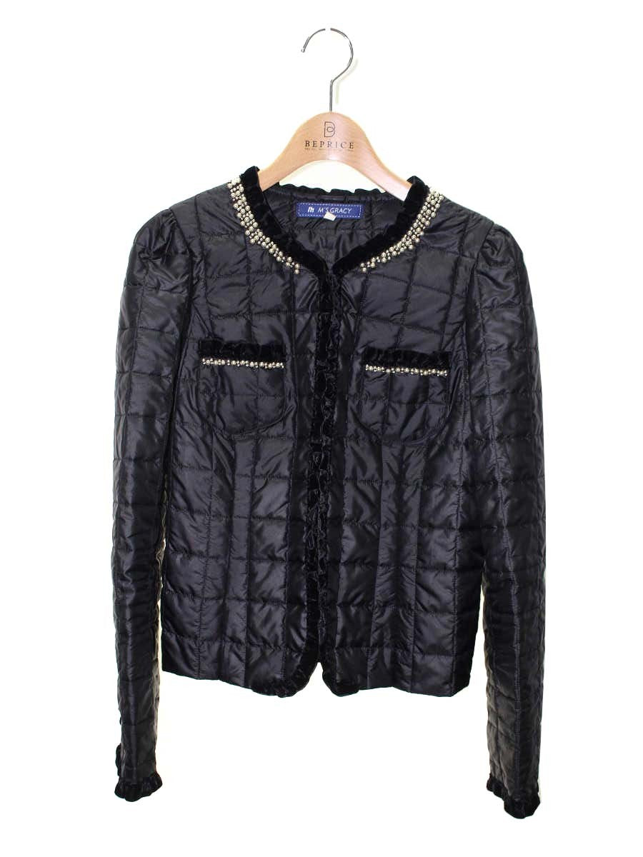 エムズグレイシー 024518 ジャケット 38 ブラック ナイロン パール ITT9OG6XWHR4