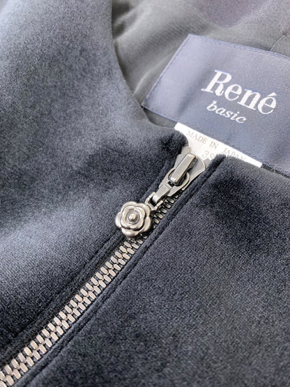 ルネ 5848050 コート 34 ブラック カメリア ジップ ベロア ITU7N73QD360