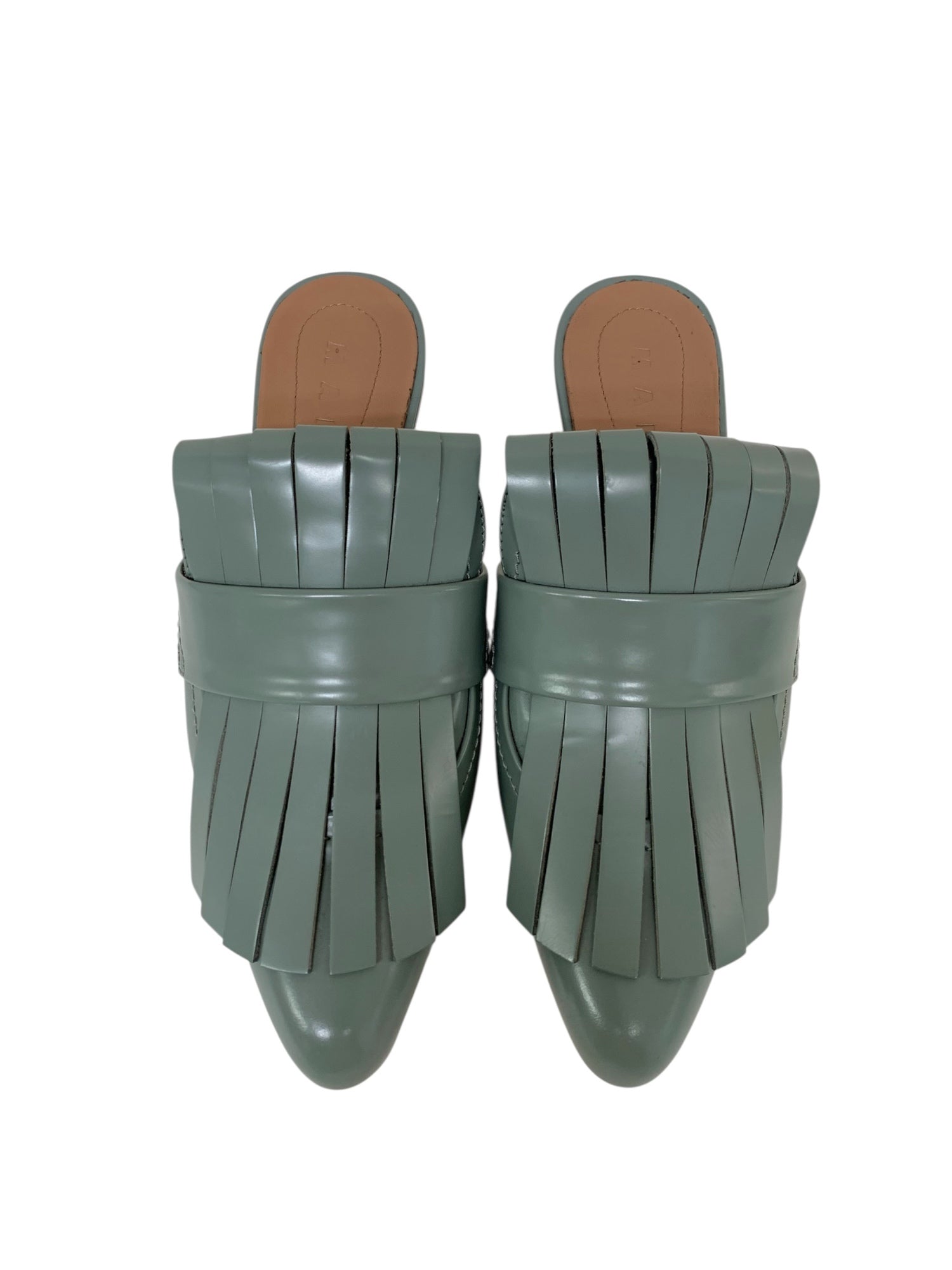 マルニ MARNI フリンジ カーフスキン ミュール スリッパ グレーブルー