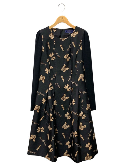 エムズグレイシー 111516 ワンピース 38 ブラック リボン・カメリア・リップ ジャガード IT10H5XEIDZQ