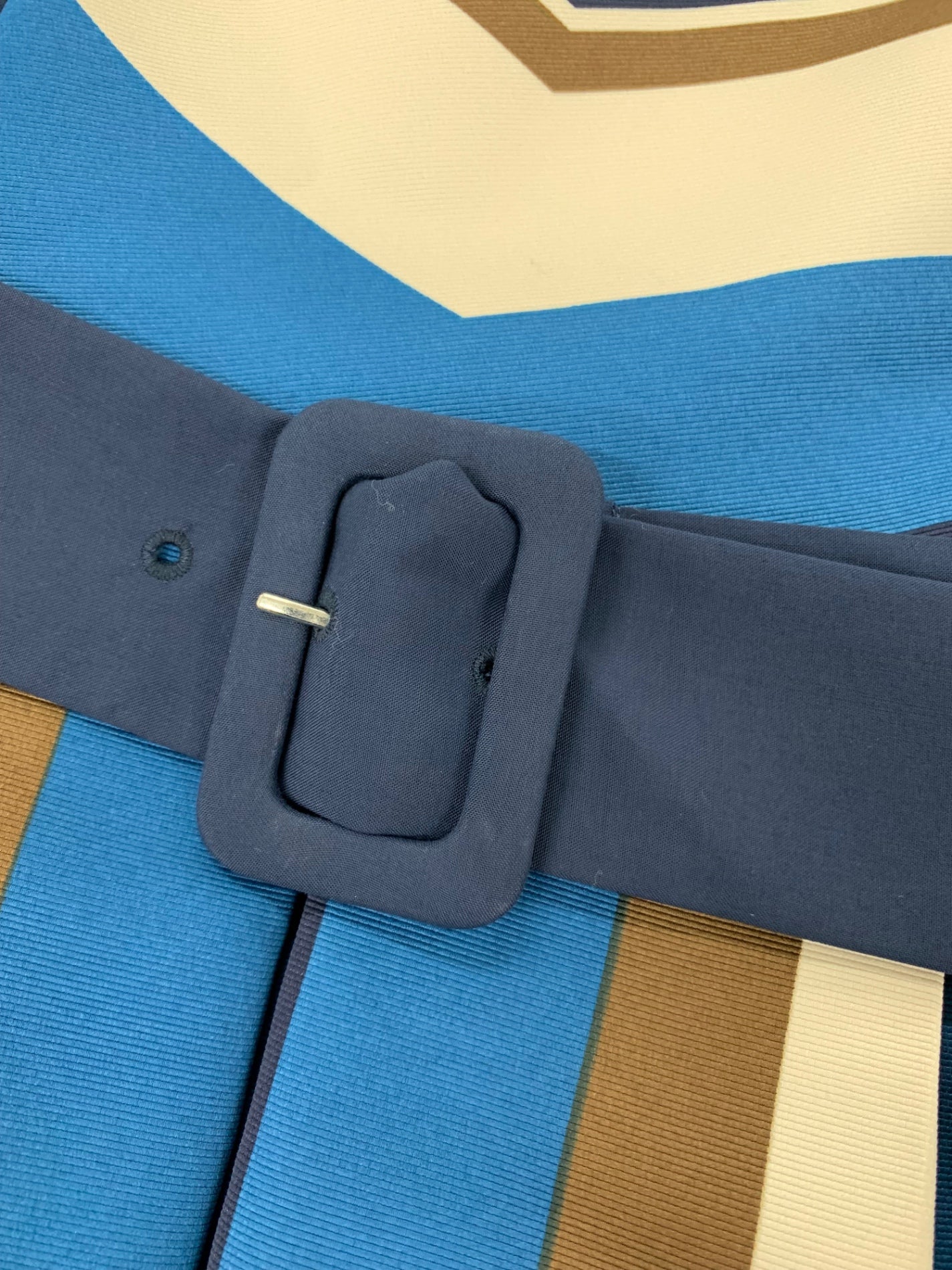 エムズグレイシー 011509 ワンピース 40 ブルー ストライプ ベルト IT480OVSM534