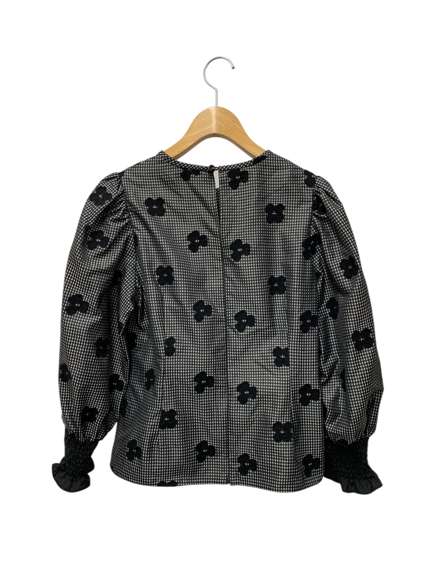 エムズグレイシー ギンガムチェックxお花柄ブラウス 310505 38 ブラック ITRZKMANLMCK 【SALE】