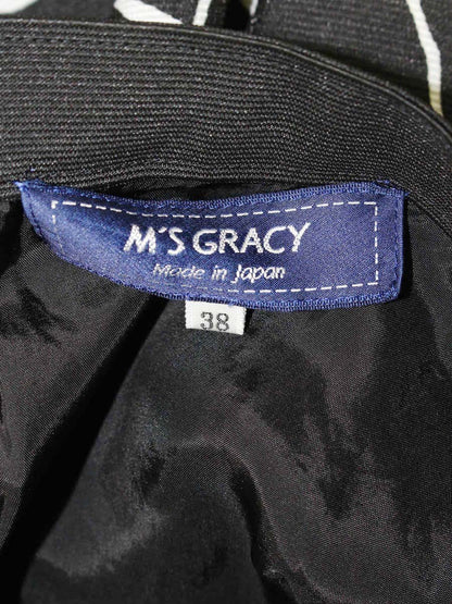 エムズグレイシー 217109 スカート 38 ブラック カメリア リボン ITMF6G27PJFA