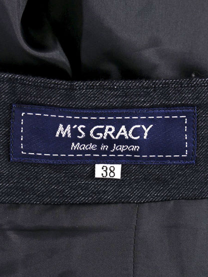 エムズグレイシー 0983 スカート 38 ネイビー デニム フレア ITZ44YGKAEJC