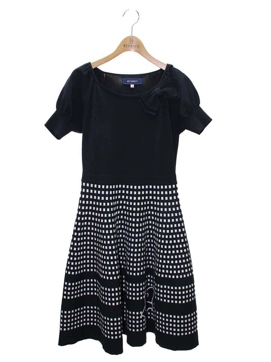 エムズグレイシー 018338 ワンピース 36 ブラック フィット＆フレアニット リボン ITP1R07ZQ82G