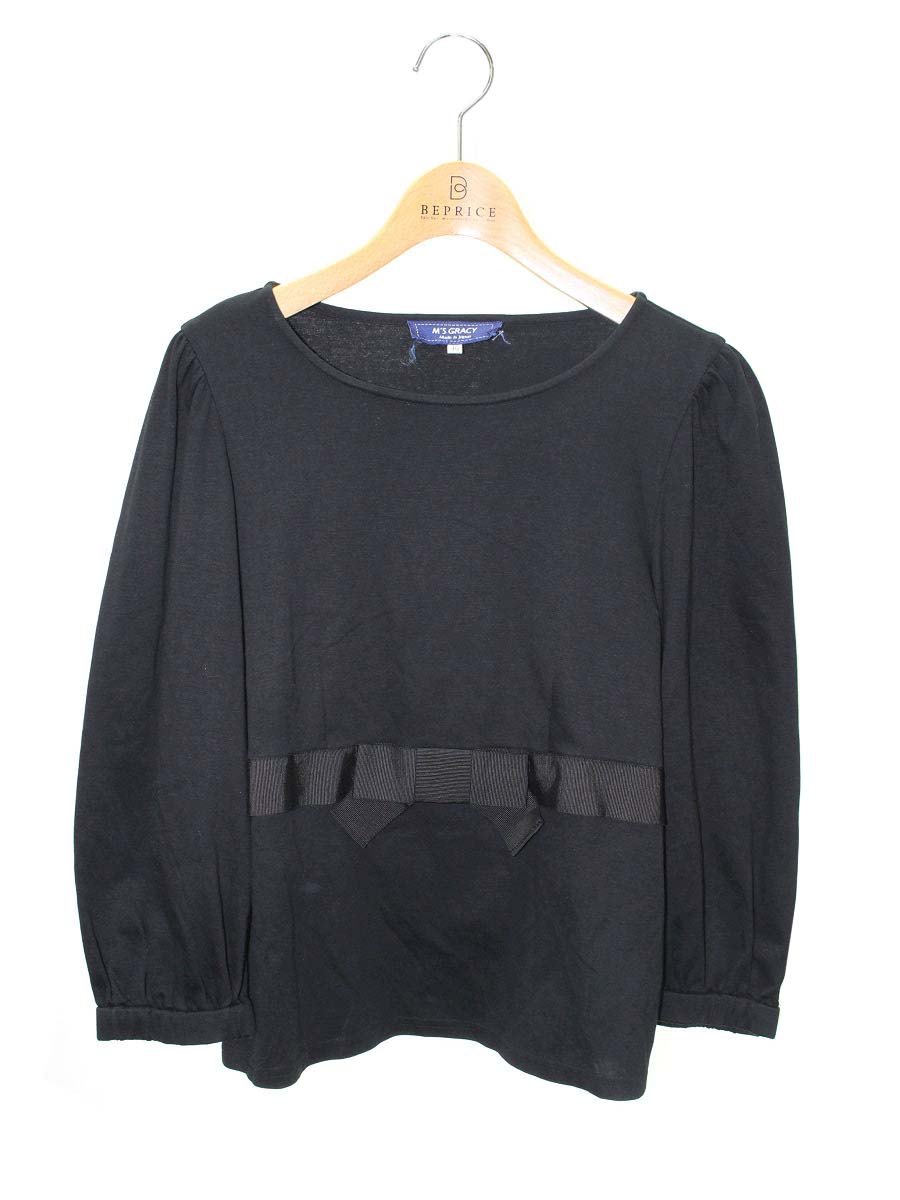 エムズグレイシー 115111 カットソー 40 ブラック リボン ITZQD7L1PAMS