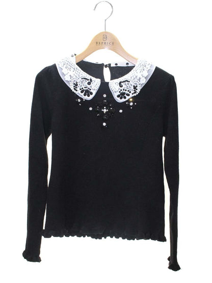 スーパービューティー ニット 42 ブラック 衿ビジュー レース IT1NQ4ZJFSHK