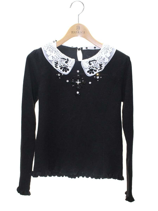 スーパービューティー ニット 42 ブラック 衿ビジュー レース IT1NQ4ZJFSHK