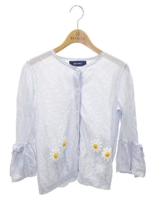 エムズグレイシー Margaret Motif Cardigan 918335 カーディガン 38 ブルー ITA6NVI3PCNK