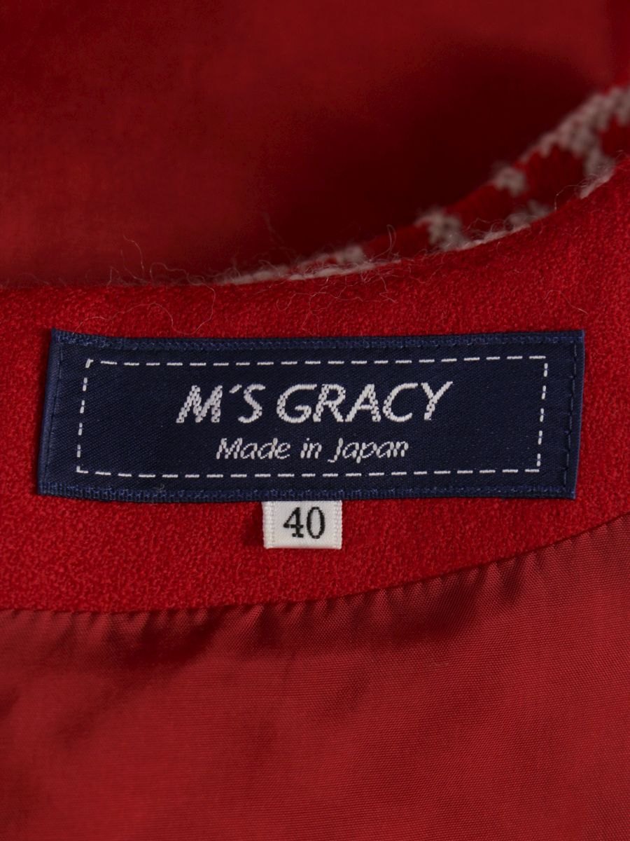 エムズグレイシー 911550 ワンピース 40 レッド ツイード リボン フラワーモチーフ IT43T0GIQAYU