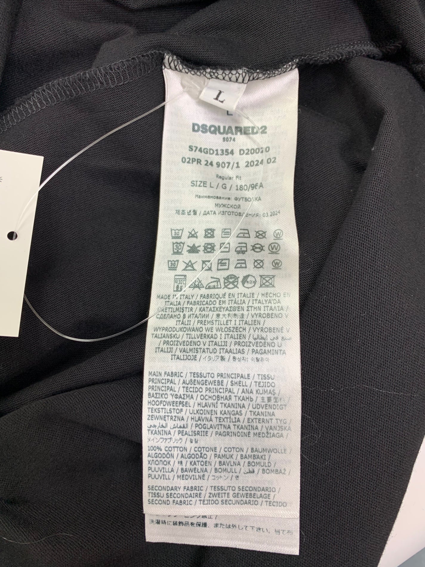 ディースクエアード Regular Fit Tee S74GD1354 D20020 L ブラック ラバーロゴ クルーネック長袖Tシャツ IT92ANS6T4O2