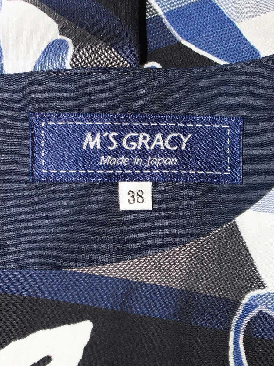 エムズグレイシー 911356 ワンピース 38 ネイビー フラワーモチーフ