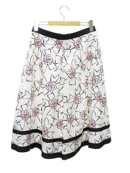 エムズグレイシー 217109 スカート 40 ホワイト リボンコサージュプリントタックスカート ITCE73OSESTW