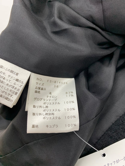 エムズグレイシー 814524 ジャケット 38 ブラック ウール混 フェイクファー衿 ビジューボタン ITBHFNXP77LI