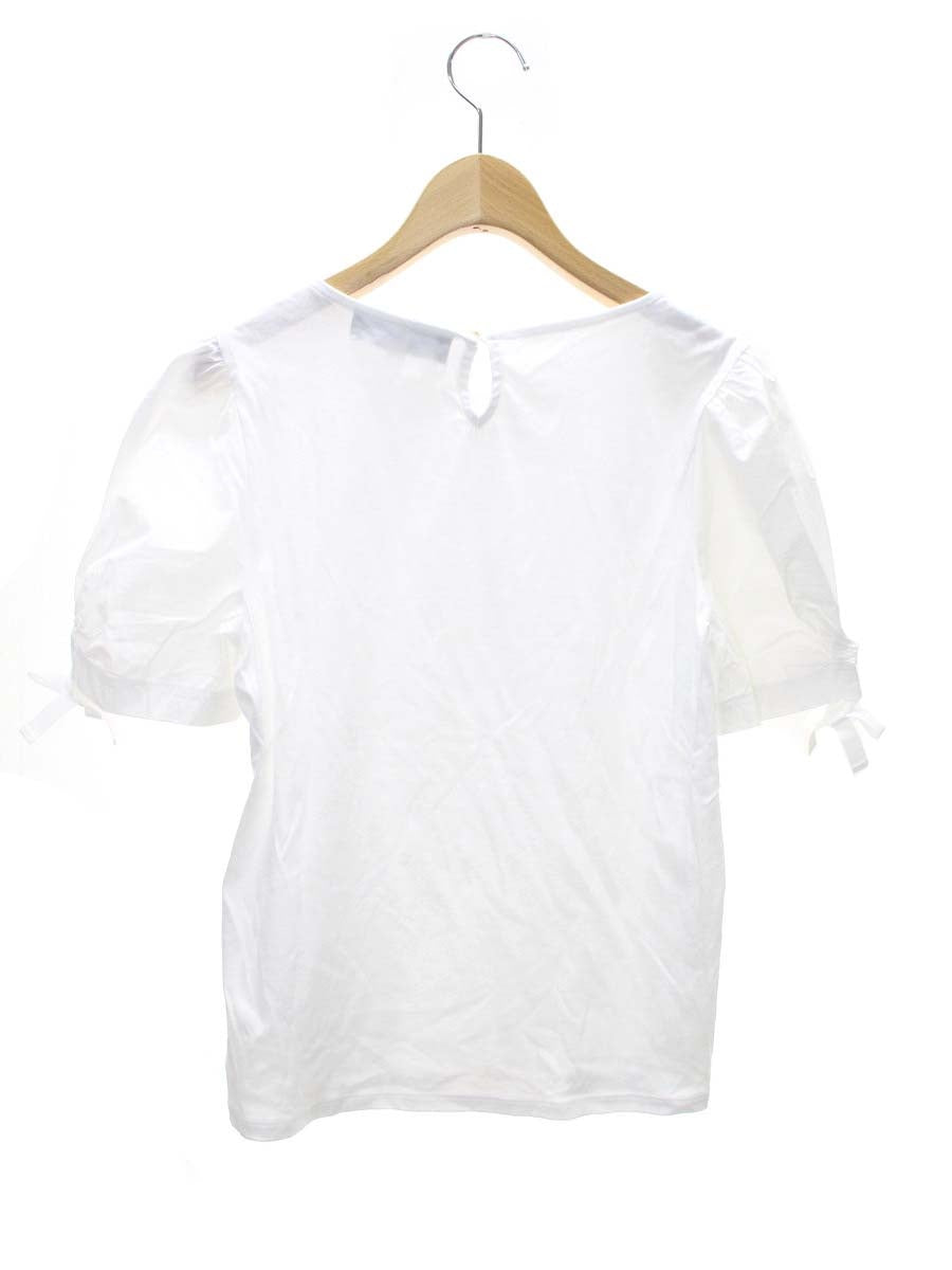 エムズグレイシー 015332 カットソー 40 ホワイト リボン バルーンスリーブ 異素材ミックス ITR5E94C4NFQ