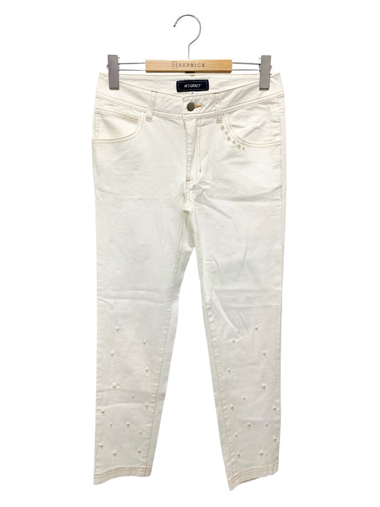 エムズグレイシー パールスタッズデニムパンツ 416604 36 ホワイト ITKUGT3CW5UA