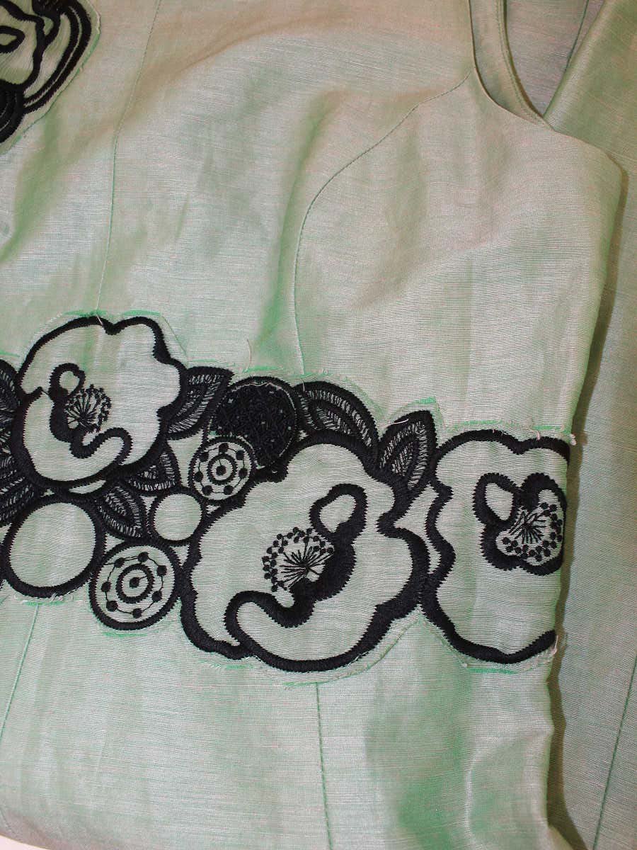 ヴィヴィアンタム 015-142355 ワンピース 0 グリーン 刺繍 リネン シルク IT05AN2L94UG