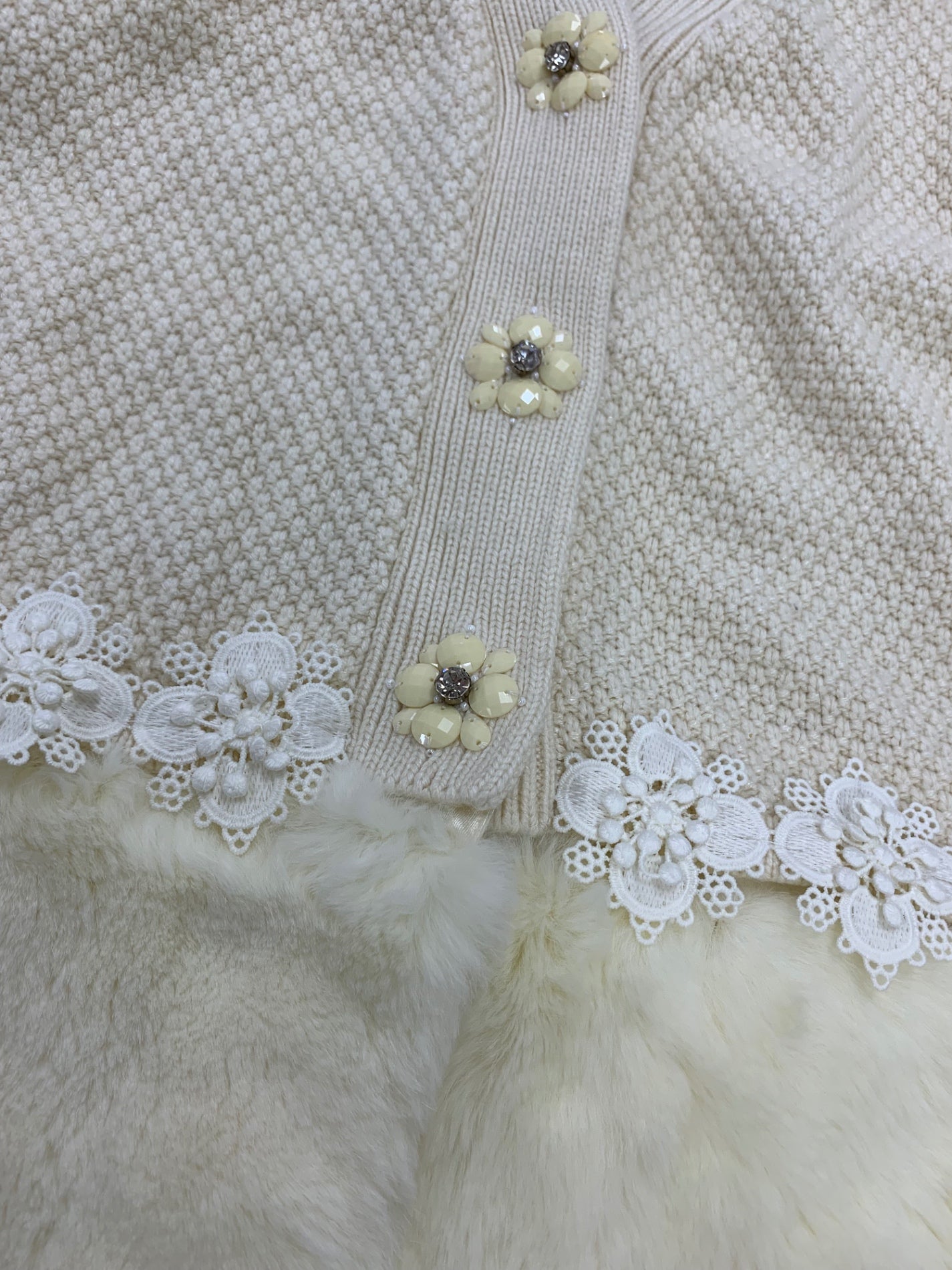 スーパービューティー ボレロ 40 アイボリー ニット レース ストーン レッキス ファー 2way IT783VPFNPVK 【SALE】