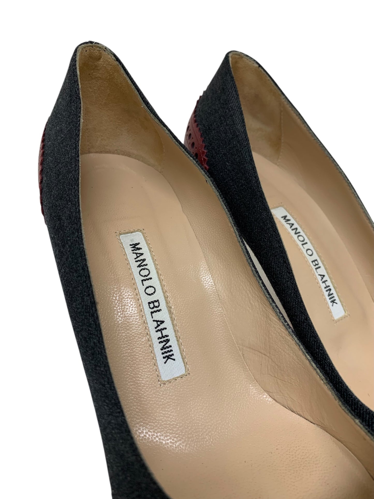 マノロブラニク パンプス 36.5 ボルドー デニム レザー ITI7S939D7LK