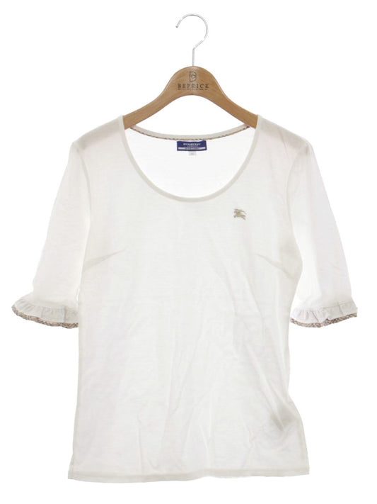 バーバリーブルーレーベル E1P49-562-02 カットソー 38 ホワイト 袖フリル チェック柄 IT9YYR8JIOQC