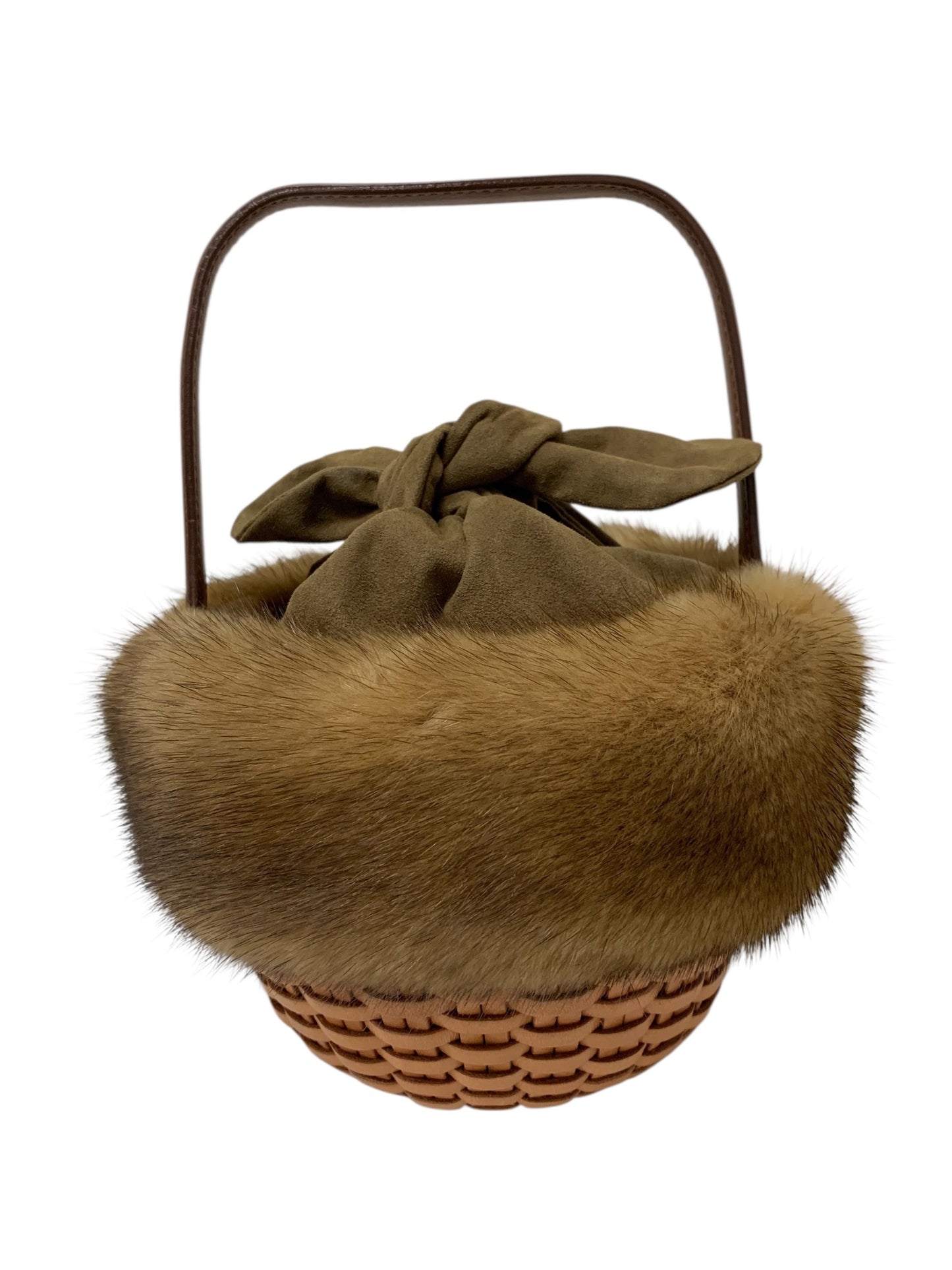 フォクシー ハンプトンバスケット ハンドバッグ ブラウン ミンクファー レザー 編み込み ITRZR4CYO7XK